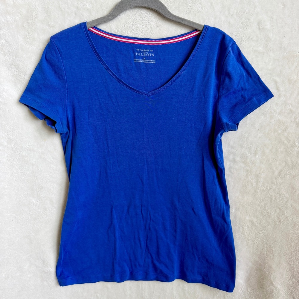 Talbots Purple Pima Cotton V-Neck Tee Size M Short Sleeve Classic Basic Top